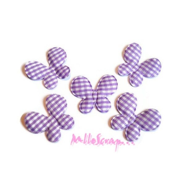 Appliques papillons tissu vichy violet - 5 pièces - Photo n°1