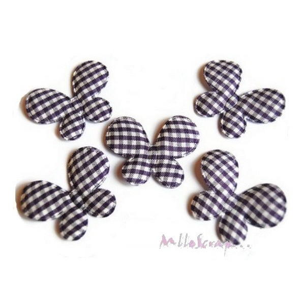 Appliques papillons tissu vichy violet - 5 pièces - Photo n°1