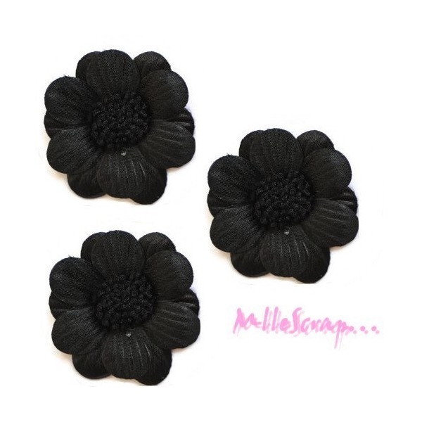 Grosses fleurs tissu noir - 5 pièces - Photo n°1