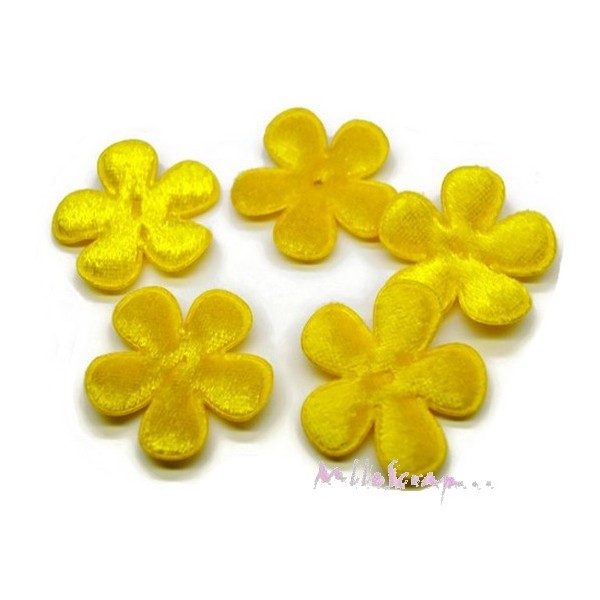 Appliques fleurs tissu aspect velours jaune - 5 pièces - Photo n°1