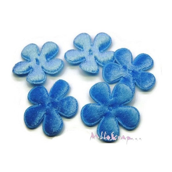 Appliques fleurs tissu velours bleu - 5 pièces - Photo n°1