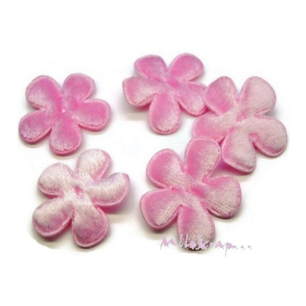 Appliques fleurs tissu velours rose clair - 5 pièces - Photo n°1