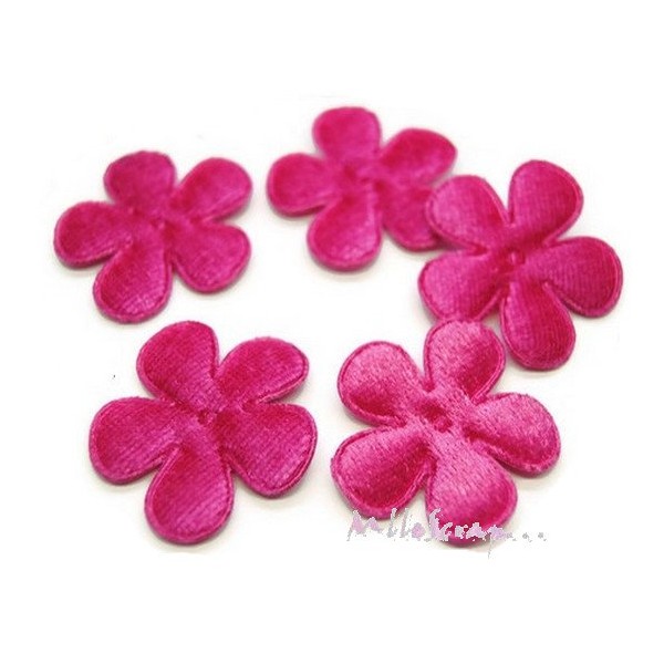 Appliques fleurs tissu velours rose foncé - 5 pièces - Photo n°1