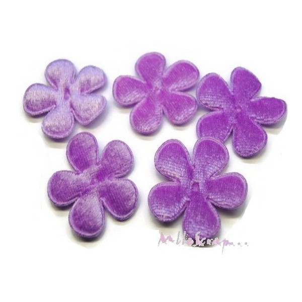 Appliques fleurs tissu velours violet - 5 pièces - Photo n°1