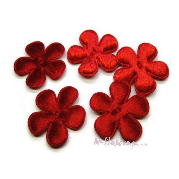 Appliques fleurs tissu velours rouge - 5 pièces - Photo n°1