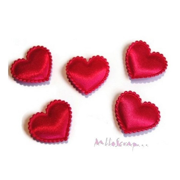 Appliques petits cœurs tissu rose foncé - 10 pièces - Photo n°1