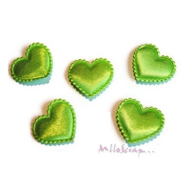 Appliques petits cœurs tissu vert - 10 pièces - Photo n°1