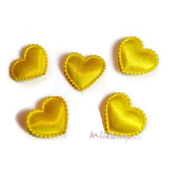 Appliques petits cœurs tissu jaune - 10 pièces - Photo n°1