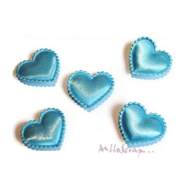 Appliques petits cœurs tissu bleu - 10 pièces - Photo n°1