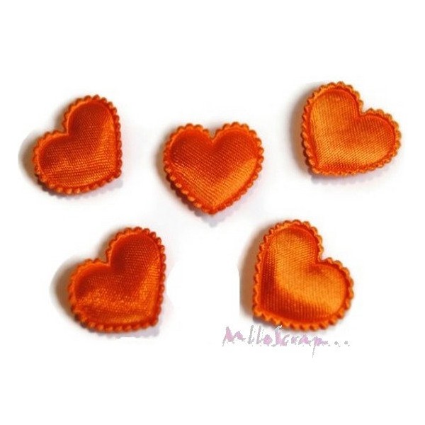 Appliques petits cœurs tissu orange - 10 pièces - Photo n°1