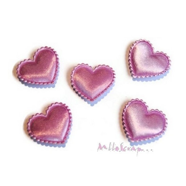 Appliques petits cœurs tissu violet - 10 pièces - Photo n°1