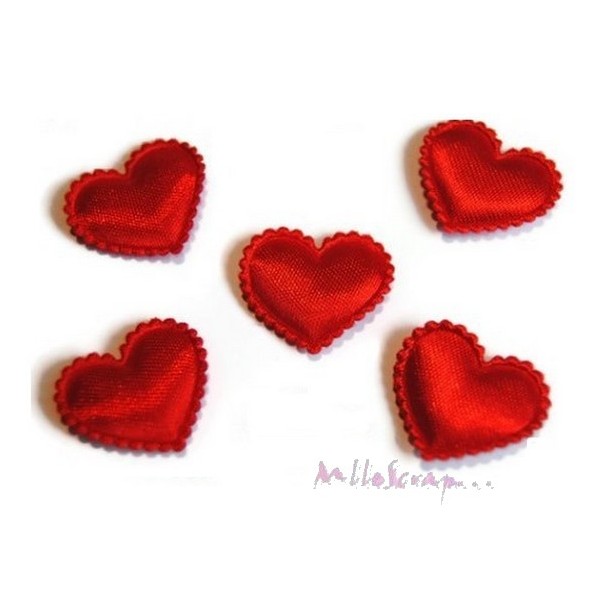 Appliques petits cœurs tissu rouge - 10 pièces - Photo n°1