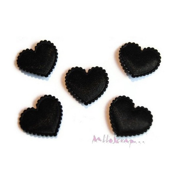 Appliques petits cœurs tissu noir - 10 pièces - Photo n°1