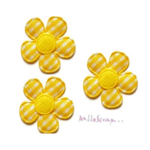 Appliques fleurs tissu vichy jaune - 5 pièces - Photo n°1
