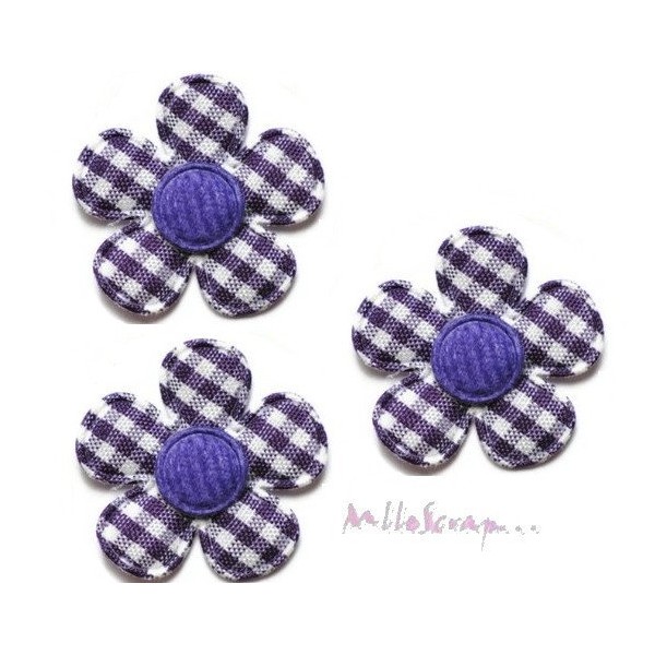 Appliques fleurs tissu vichy violet foncé - 5 pièces - Photo n°1