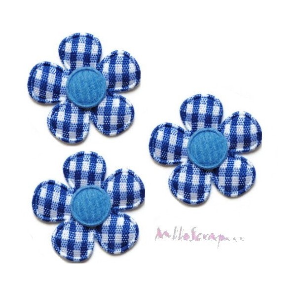 Appliques fleurs tissu vichy bleu foncé - 5 pièces - Photo n°1