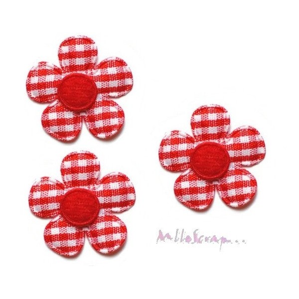 Appliques fleurs tissu vichy rouge - 5 pièces - Photo n°1