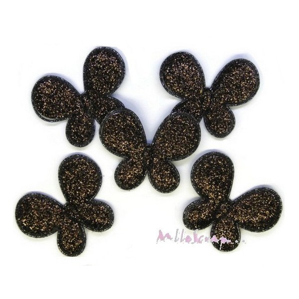 Appliques papillons tissu glitter marron - 5 pièces - Photo n°1