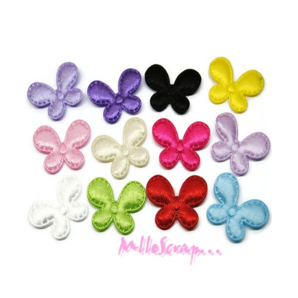Appliques papillons tissu satin multicolores - 12 pièces - Photo n°1