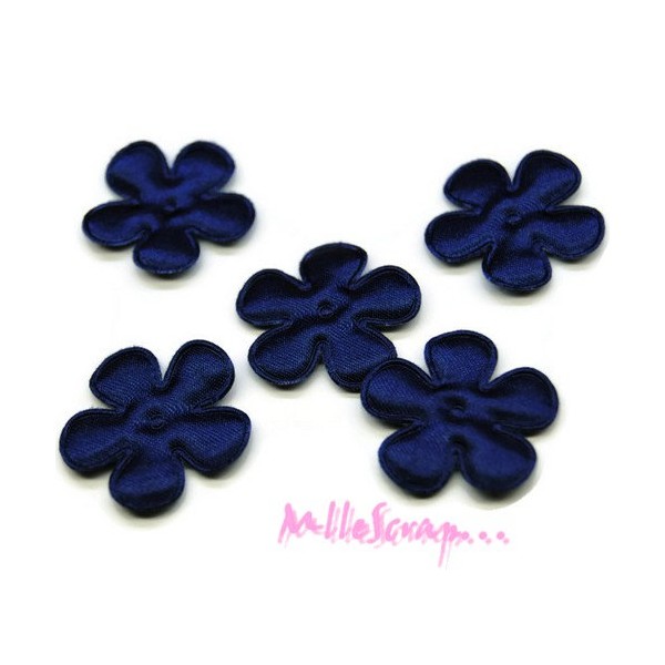 Appliques petites fleurs tissu satin bleu foncé - 5 pièces - Photo n°1