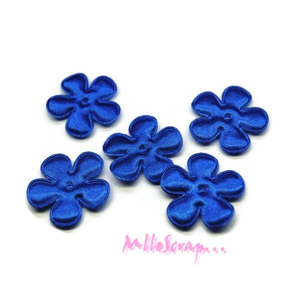 Appliques petites fleurs tissu satin bleu foncé - 5 pièces - Photo n°1