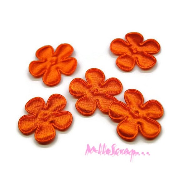 Appliques petites fleurs tissu satin orange foncé - 5 pièces - Photo n°1