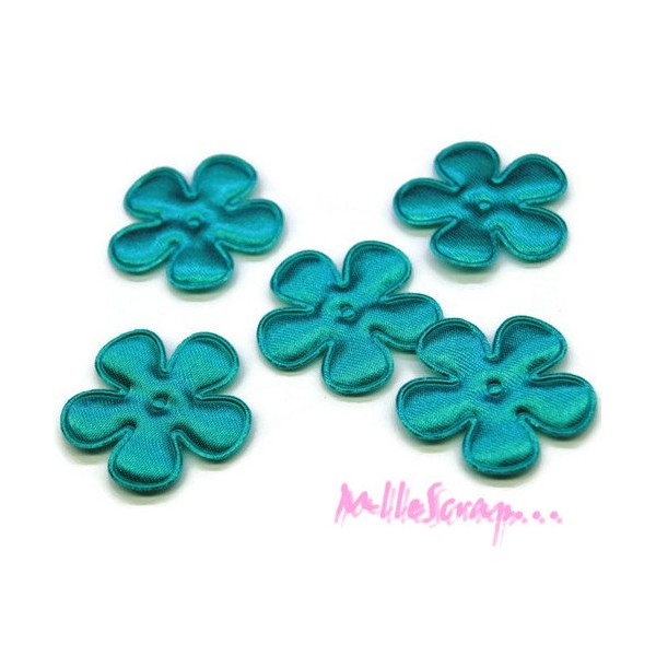 Appliques petites fleurs tissu turquoise - 5 pièces - Photo n°1
