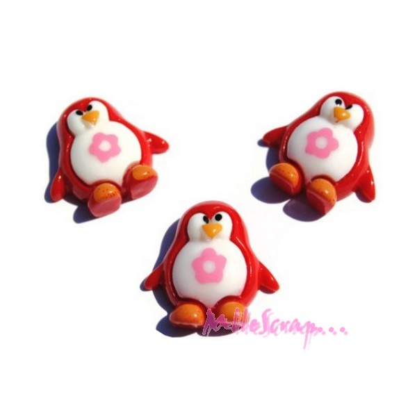 Cabochons petits pingouins résine rouge - 3 pièces - Photo n°1