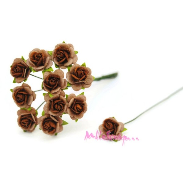 Petites roses papier marron - 10 pièces - Photo n°1