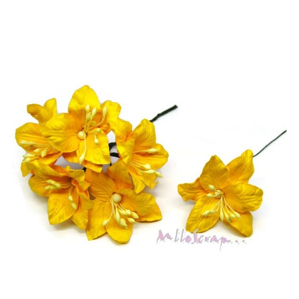 Fleurs papier lily jaune - 5 pièces - Photo n°1