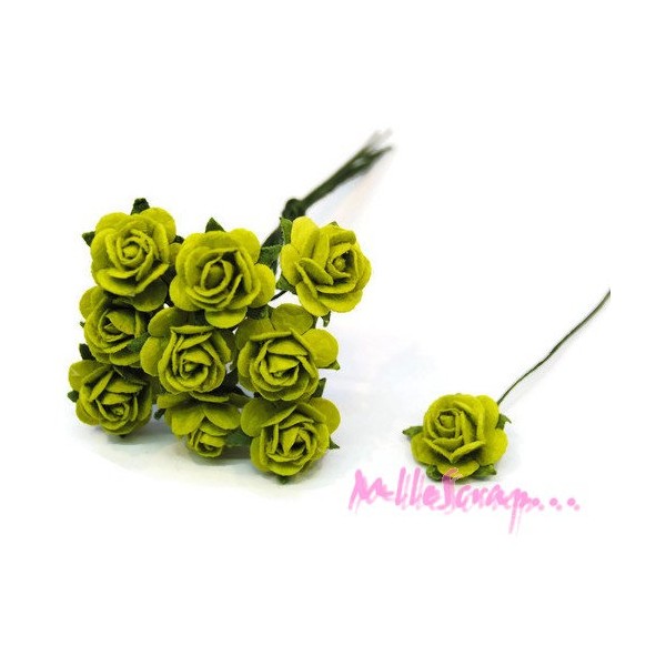 Roses papier vert - 10 pièces - Photo n°1