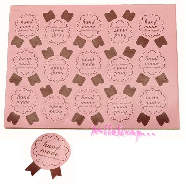 Etiquettes autocollantes rose Hand Made - 30 pièces - Photo n°1
