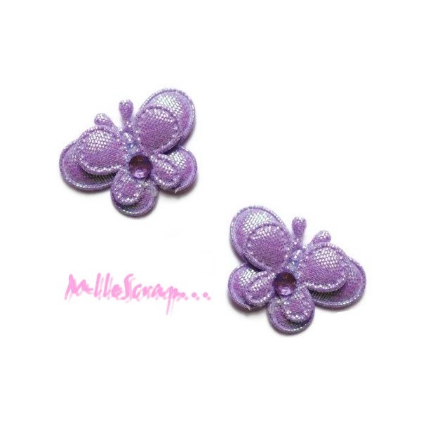 Appliques papillons tissu violet - 5 pièces - Photo n°1