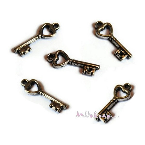 Breloques petites clés argentées - 5 pièces - Photo n°1
