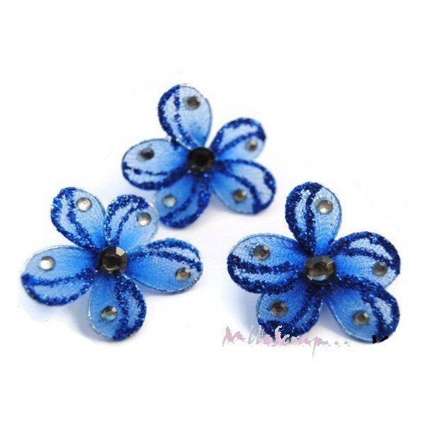 Fleurs tissu wire bleu foncé - 3 pièces - Photo n°1
