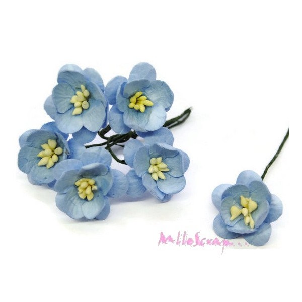Fleurs papier tige bleu - 5 pièces - Photo n°1