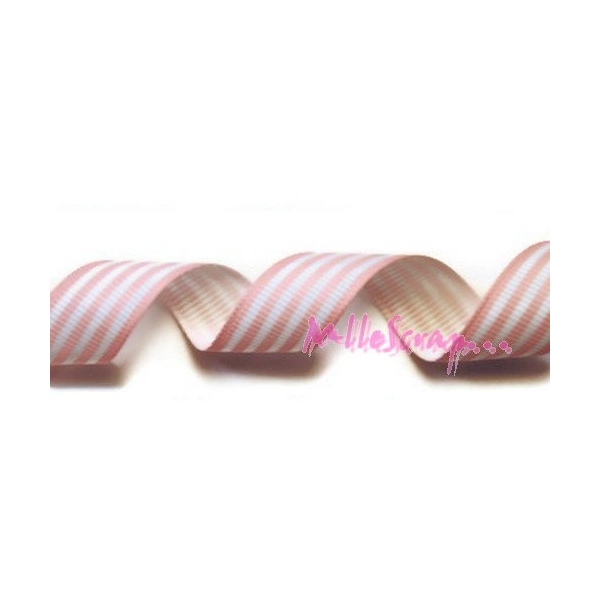 Ruban tissu grosgrain rayures rose clair,blanc - 1 mètre - Photo n°1