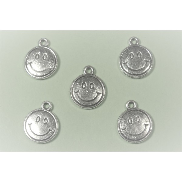 LOT 5 BRELOQUES/CHARMS METAL ARGENTE : Smiley 13mm - Photo n°1