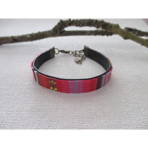Kit bracelet coton tissage ethnique rouge et multicolore - Photo n°1