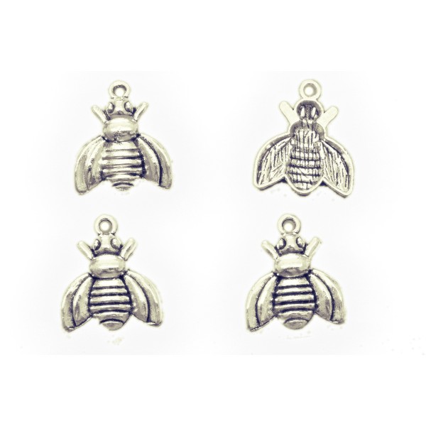 LOT 4 CHARMS METAL ARGENTE : abeille 20*17mm - Photo n°1