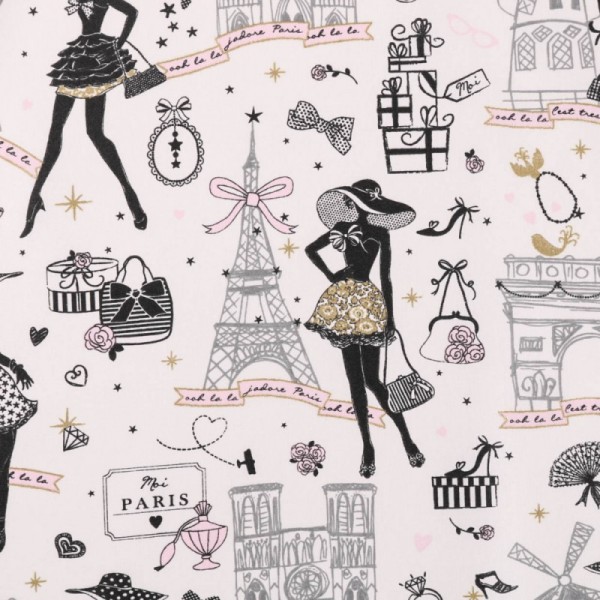 Tissu coton Enduit Oeko tex MOI PARIS noir, doré et Rose - Photo n°1