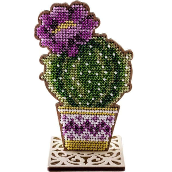 1pc Perles Cactus W Fleur Kit de Bricolage, de Décoration Ornement en Bois, Toile, Idée Cadeau, Brod - Photo n°1