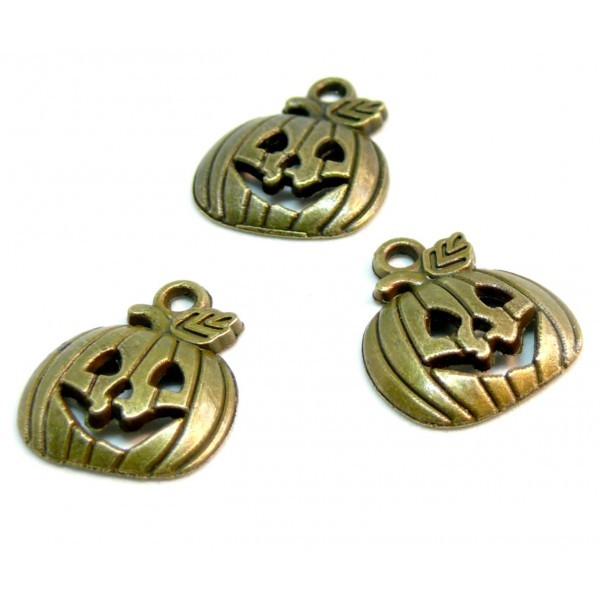 PS110210093 PAX 25 pendentifs breloque Citrouille Potiron Halloween metal couleur Bronze - Photo n°1