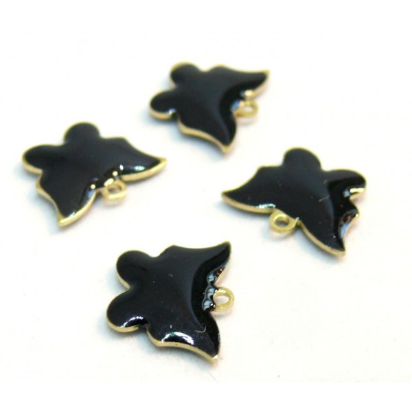 2 pendentifs Papillon Noir résine emaille biface sur metal doré 10mm - Photo n°1