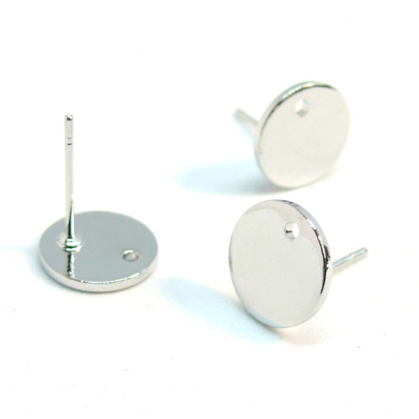 170728183010 PAX: 10 Boucles d'oreille puce Ronde 10mm avec trou métal couleur Argent Platine - Photo n°1