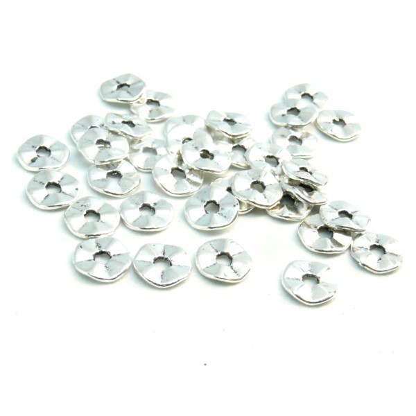H11101871 PAX 100 petites perles intercalaires plate rondelles 7mm métal couleur Argent Antique - Photo n°1