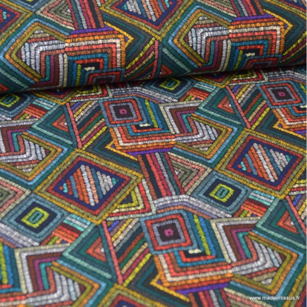 Tissu coton imprimé Triangles et losanges multicouleurs - oeko tex - Photo n°1