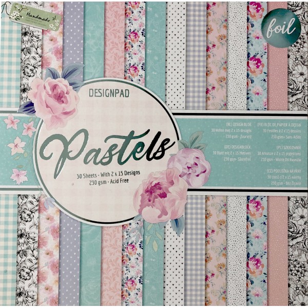 Maxi bloc de 15 pages recto verso pastels vichy à effet floral fleurs nature 30x30cm - Photo n°1
