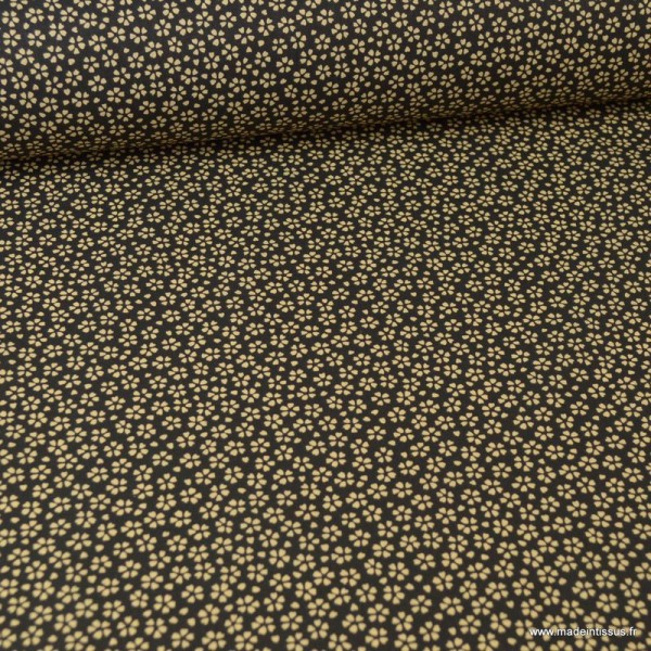 Tissu coton imprimé petites fleurs fond Noir - Oeko tex - Photo n°1