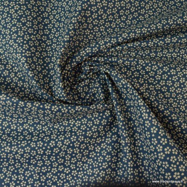 Tissu coton imprimé petites fleurs fond Marine - Oeko tex - Photo n°2
